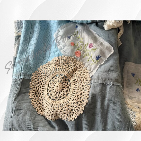 POL Lace & Patchwork Denim Gauze Super Baggy Flare Wide Leg Boho Pants - Picture 11 of 16